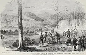 Mountains Prints: Union battery preparing to open fire on the town of Philippi, Virginia