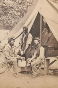 Protection Prints: Two Union Civil War soldiers seated in front of tent