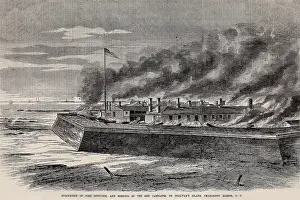 Wood Engraving Prints: The Union garrison evacuated Fort Moultrie
