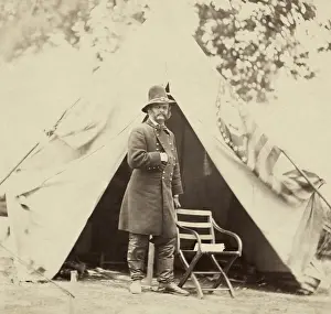 Mexican War Veteran Prints: Union General Ambrose E. Burnside photographed in front of a tent while in the field