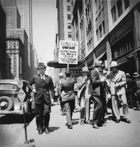 Sidewalk Prints: Union men picketing Macy's department store