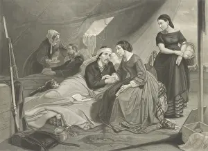 Armies Prints: Union nurses attending to wounded soldiers in a field hospital tent during the US Civil War