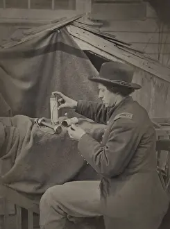 Herman Prints: Union officer assembling Herman Haupts torpedo for wrecking Confederate wooden bridges during the US Civil War