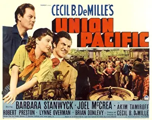 Roulette Wheel Prints: UNION PACIFIC, from left: Joel McCrea, Barbara Stanwyck, Robert Preston, 1939