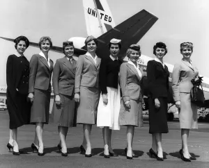 Stewardess Prints: United Airline's stewardesses model thirty years of uniforms