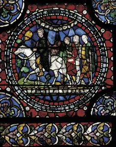 UNITED KINGDOM. ENGLAND. Canterbury. Cathedral. Pilgrims going to Canterbury, 1280. English school. Gothic art. Glass window. AISA/Everett Collection**US SALES ONLY**