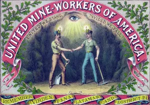 Advertisement Prints: United Mine-Workers of America certificate of membership cartouche. Color lithograph, 1899