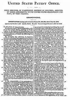Phonograph Prints: United States patent for the gramophone, by Emile Berliner, 1887