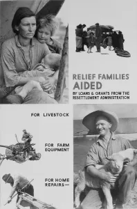 Images Dated 27th January 2009: United States Resettlement Administration posters promotes its relief services to farmers using Dorothea Lange's