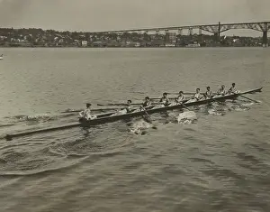 Oars Prints: University of Pennsylvania varsity crew in the Hudson River at Poughkeepsie