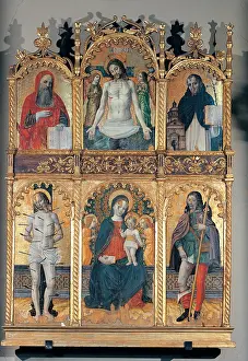 Sebastian Prints: Unknown artist, Madonna and Child Enthroned with Sts Sebastian and Roch