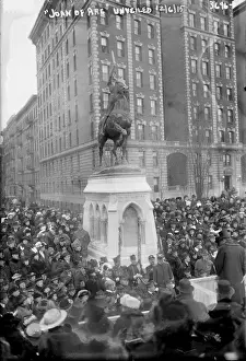 Pedestal Prints: The unveiling of the Joan of Arc Statue, in armor with sword raised, by Anna V