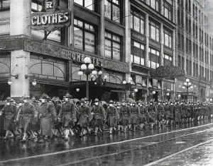 Illnesses Prints: U.S. 39th regiment in Seattle, wear masks to prevent influenza