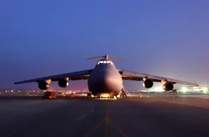 Images Dated 16th March 2011: A U.S. Air Force C-5 Galaxy aircraft parked on the flight line at an undisclosed location in support of U