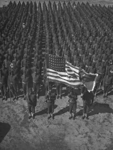 North Carolina Prints: U.S. Army 41st Engineers on parade ground at Fort Bragg, North Carolina, March 1942