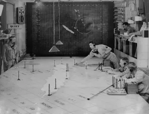 Electronics Prints: U.S. Army Signal Corps using radar plotting board