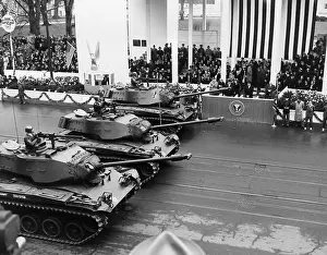 Lcgr1412 Prints: U.S. Army tanks pass Eisenhower's reviewing stand during the Inaugural parade