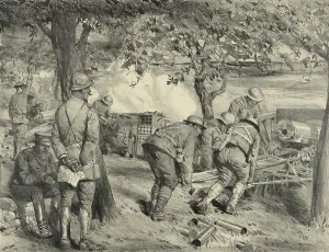 Attacks Prints: A U.S. battery of 75mm artillery in action in France during WW1