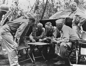 Admirals Prints: U.S. Commanders behind the front line on Bougainville Island during Operation Cartwheel