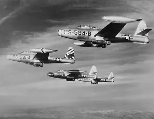 Air Force Prints: U.S. F-84 Thunderjets on bombing mission north of the 38th parallel during the Korean War