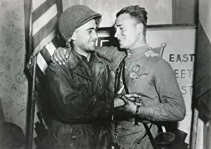 Soviets Prints: U.S. Lt. William Robertson and Soviet Lt. Alexander Sylvashko embrace