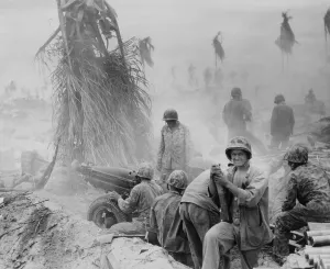 Teamwork Prints: U.S. Marine artillery crew during the Battle of Tarawa