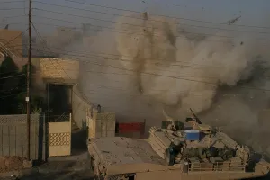 Tanks Prints: A U.S. Marine Corps Abrams tank blasts into a building from which they received fire in Fallujah Al Anbar province Iraq