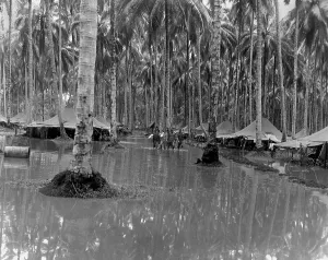 Wading Prints: U.S. Marine Corps camp on Guadalcanal Island during the rainy season