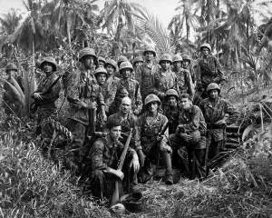 Bougainville Prints: U.S. Marine Raiders in front of a dugout on Cape Torokina on Bougainville