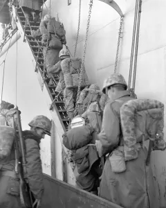 Retreat Prints: U.S. Marines board a ship for evacuation from Hungnam