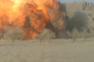 Images Dated 16th March 2011: U.S. Marines clear mines in a orchard at Now Zad Afghanistan on Sept