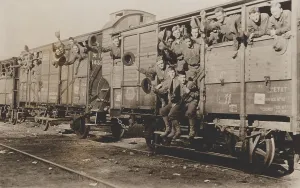 Railway Prints: U.S. Marines newly arrived in France enroute to a training camp during World War 1