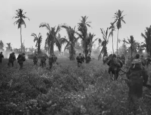 Tanks Prints: U.S. Marines in pursuit of retreating Japanese on Guam Island