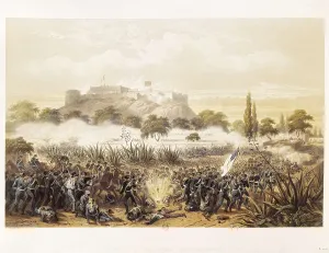 Litography Prints: The US-Mexican War (1846). Attack over Chapultepec