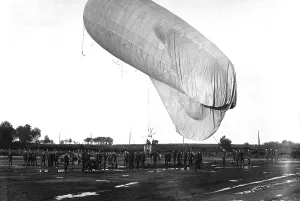 Surveillance Prints: U.S. Observation balloon with three men in its basket