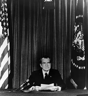 Nixon Prints: U.S. President Richard Nixon going on national television from the White House to announce his resignation
