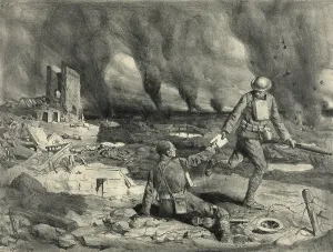 Images Dated 20th March 2013: U.S. runners passing along a written message during a battle in WW1