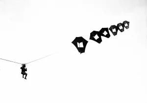 Surveillance Prints: U.S. Signal Corps observer being lifted skyward by the giant Perkins man-carrying kite at Camp Devens