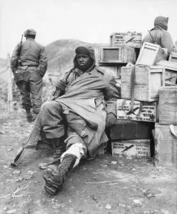 Bandage Prints: U.S. soldier of the 24th Infantry Regiment wounded in the leg on Feb. 16, 1951