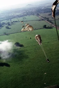 Parachutes Prints: U.S. Soldiers of 1st Battalion 509th Infantry parachute from into a drop zone outside the Panama City during the U