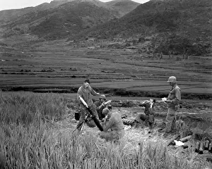 Mortars Prints: U.S. soldiers of a 4.2 mortar crew returns enemy fire in Battle of Masan in South Korea