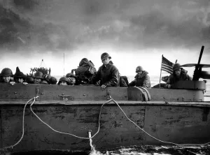 English Channel Prints: U.S. soldiers of the 4th U.S. Infantry in a landing craft during the D-Day invasion of Normandy