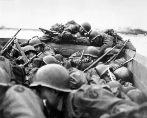 Under Fire Prints: U.S. soldiers crossing the Rhine under enemy fire at Sankt Goar