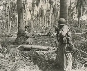 Palm Trees Prints: U.S. soldiers pinned down by a enemy machine gun