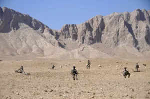 Candid Occupational Portrait Prints: U.S. Soldiers take a security halt during a patrol off Highway 1 in Zabul province Afghanistan Oct
