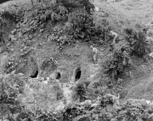 Explosives Prints: Two U.S. soldiers to throw grenades into Japanese held caves on Okinawa Island
