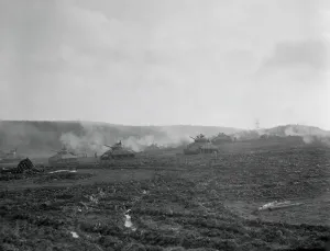 Lcgr1406 Prints: U.S. tanks assembled outside of a German town open fire at the beginning of an assault