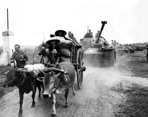 Tank Prints: U.S. Tanks behind a South Vietnamese ox cart