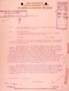 Prejudice Prints: U.S. War Department classified message defining censorship of images of African American troops