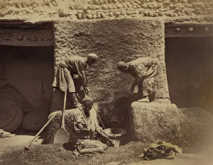 Artisans Prints: Using centuries old methods, men smelting iron ore in a primitive forge to make cast-iron in Turkestan